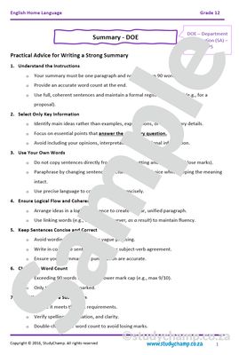 Grade 12 DOE English Home Language: Summary