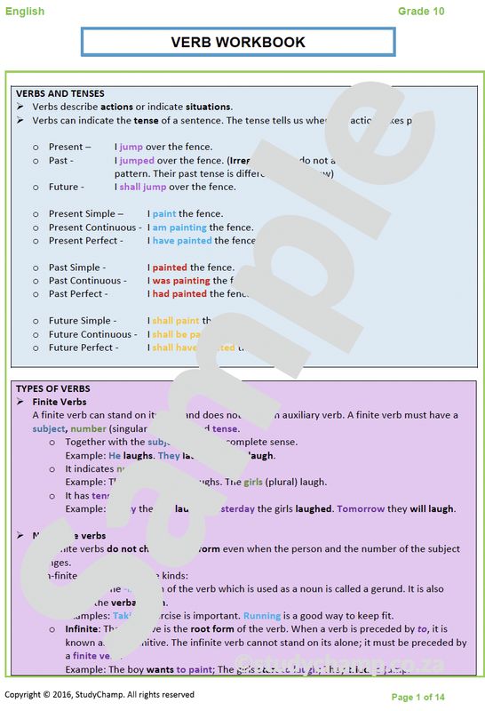 Grade 10 English: Verbs