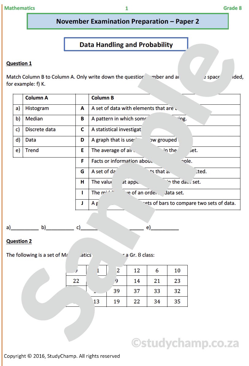 Grade 8 Year-end Exam Bundle