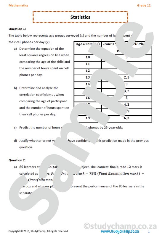 Grade 12 Mathematics worksheet: Statistics