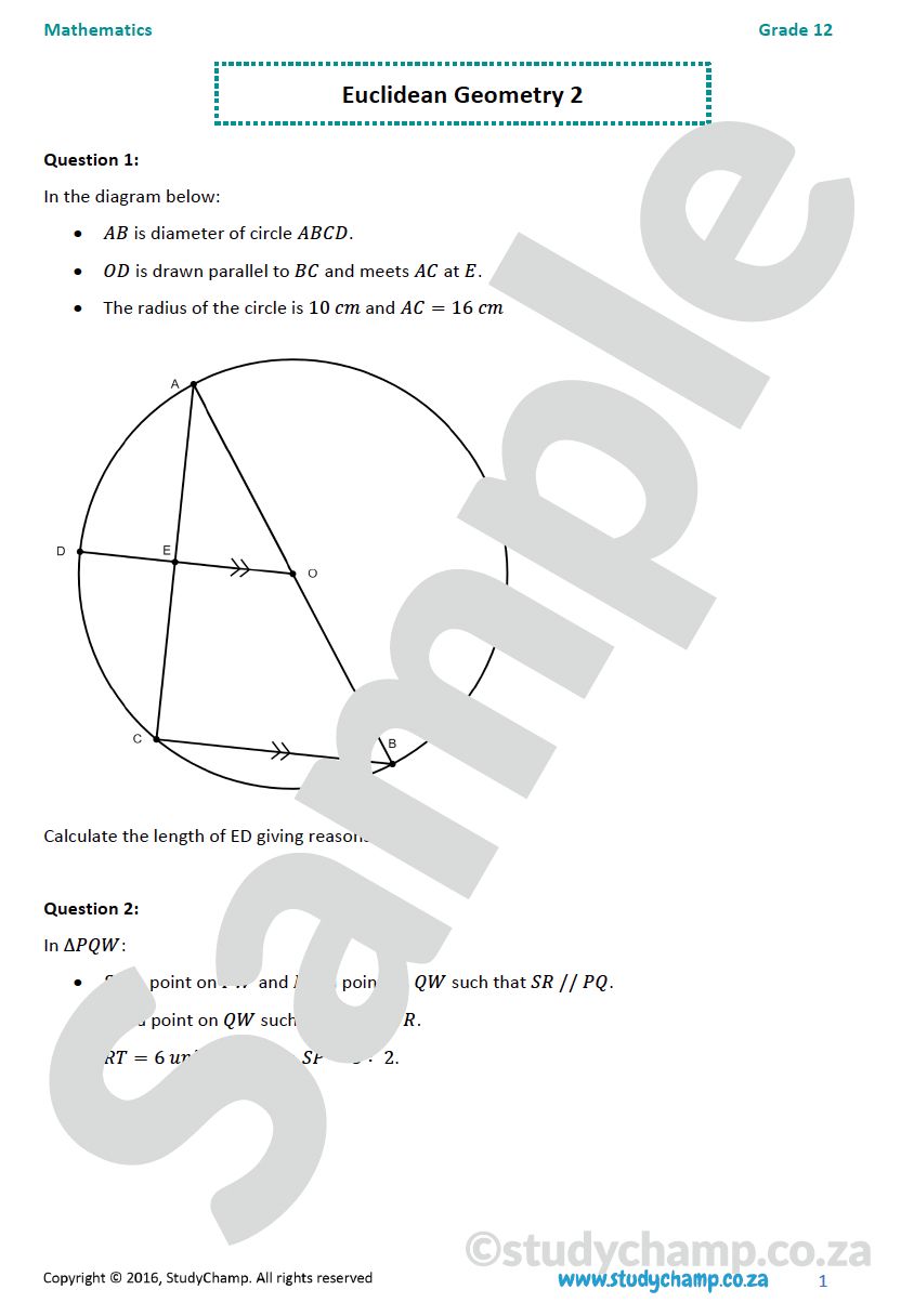 Grade 12 Mathematics worksheet: Euclidean Geometry 2