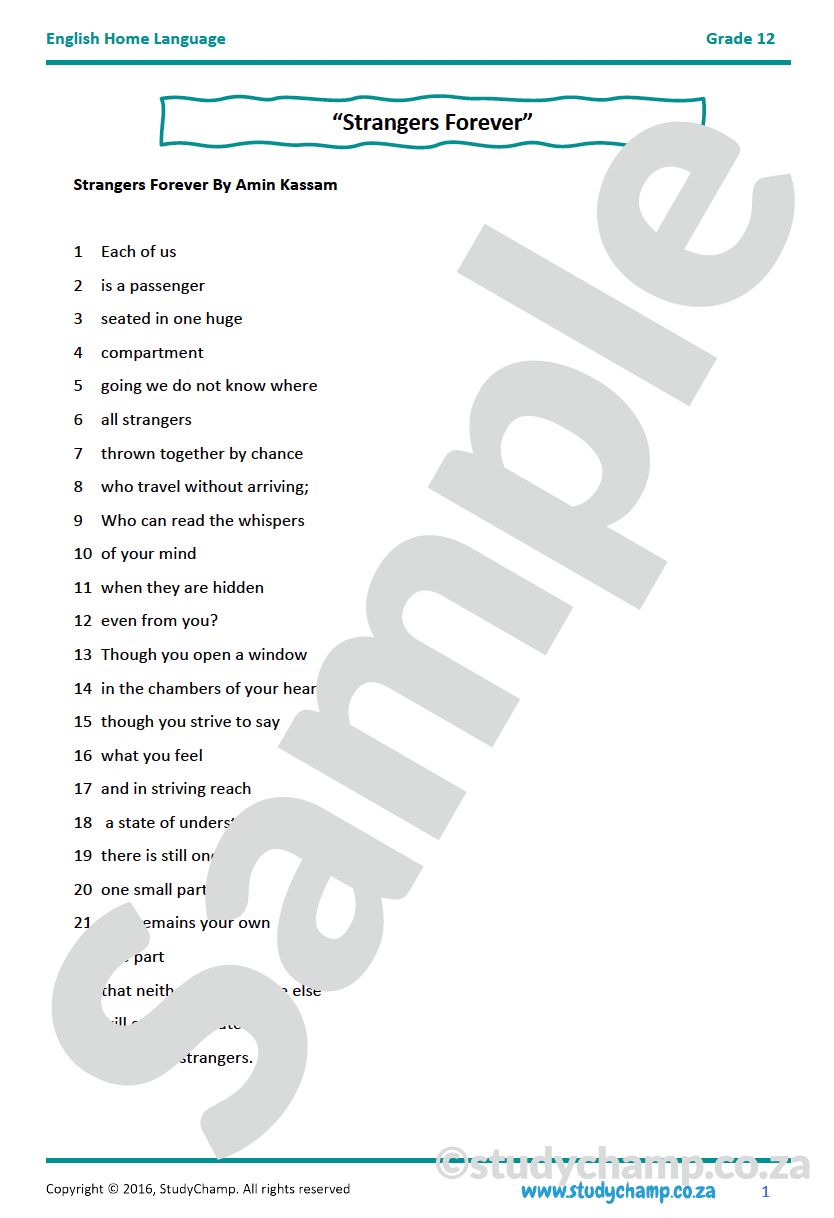 Grade 12 IEB English Home Language: Poetry - Strangers Forever and The Tenant