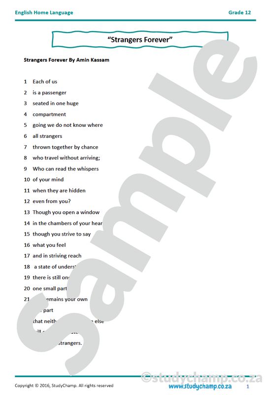 Grade 12 IEB English Home Language: Poetry - Strangers Forever and The Tenant
