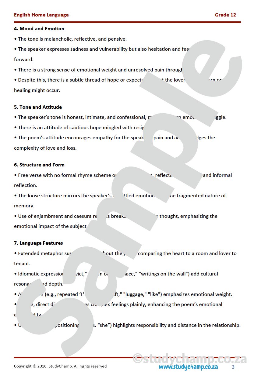 Grade 12 IEB English Home Language: Poetry - Strangers Forever and The Tenant