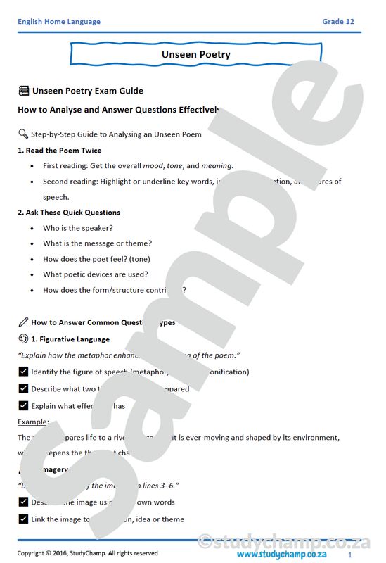 Grade 12 English Home Language: Poetry - Unseen