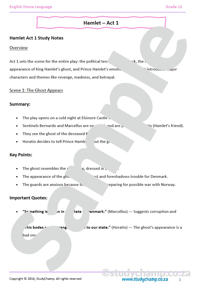 Grade 12 English Home Language: Hamlet - Introduction and Act 1