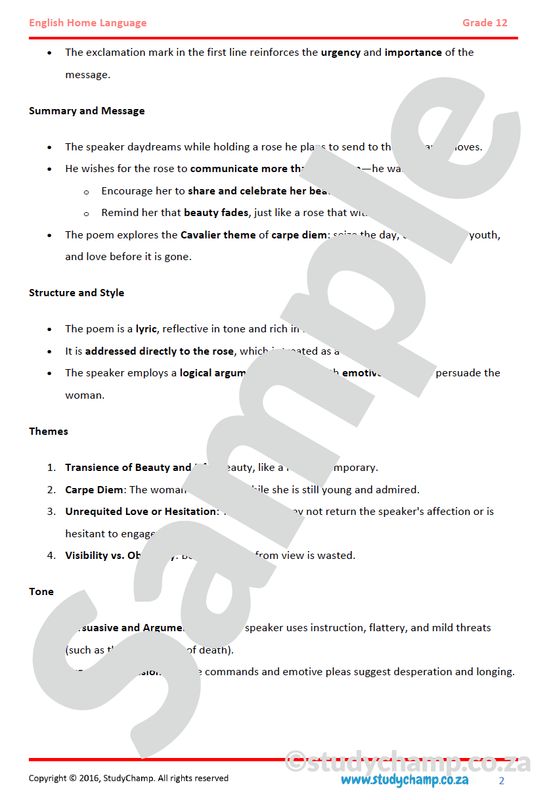 Grade 12 IEB English Home Language: Poetry - Go Lovely Rose and Ozymandias