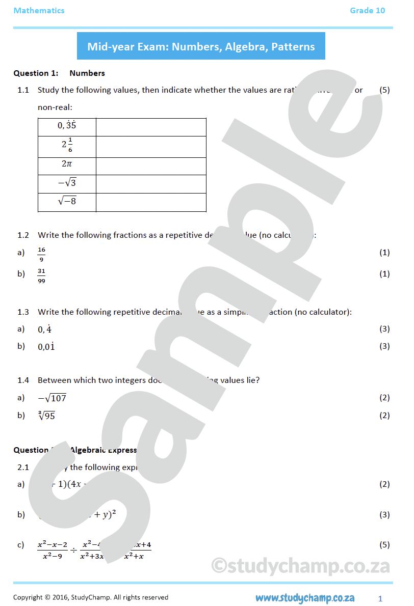 Grade 10 Mid-Year Exam Bundle