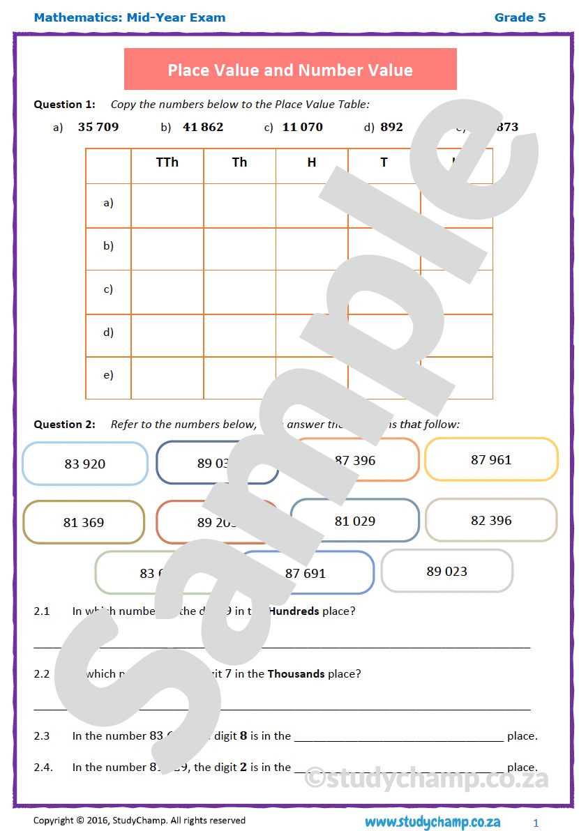 Grade 5 Mid-Year Exam Bundle