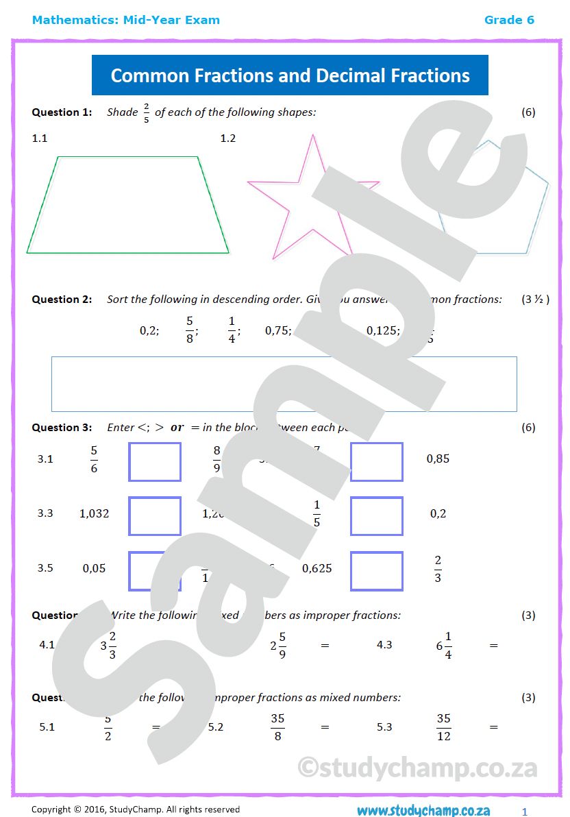 Grade 6 Mid-Year Exam Bundle