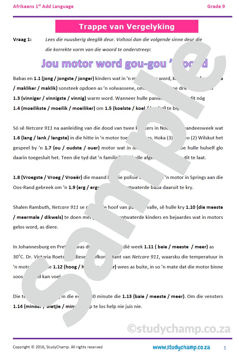 Grade 9 Afrikaans First Additional Language Bundle