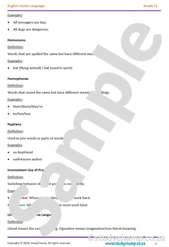 Grade 11 English Home Language Bundle