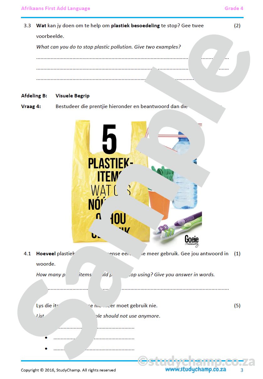 Grade 4 Afrikaans Begrip en Taal: Plastiek