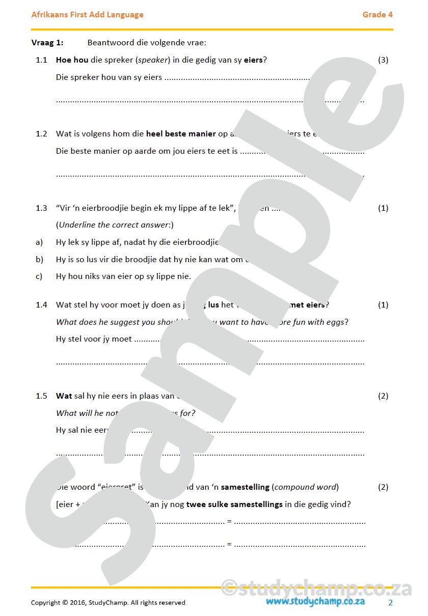 Grade 4 Afrikaans Begrip: Lekker eet