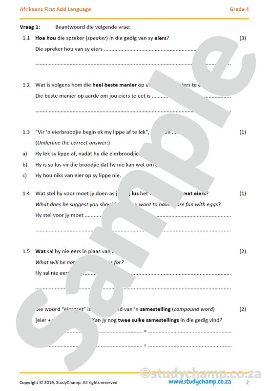 Grade 4 Afrikaans Begrip: Lekker eet