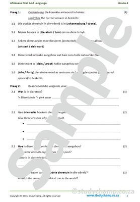 Grade 4 Afrikaans Begrip en Taal: Dieretuin