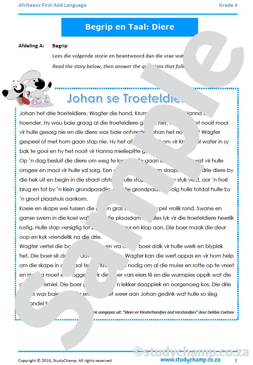 Grade 4 Afrikaans Begrip en Taal: Diere