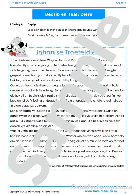 Grade 4 Afrikaans Begrip en Taal: Diere