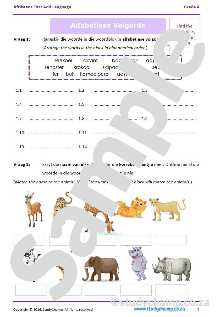 Grade 4 Afrikaans: Alfabetiese volgorde en Leestekens
