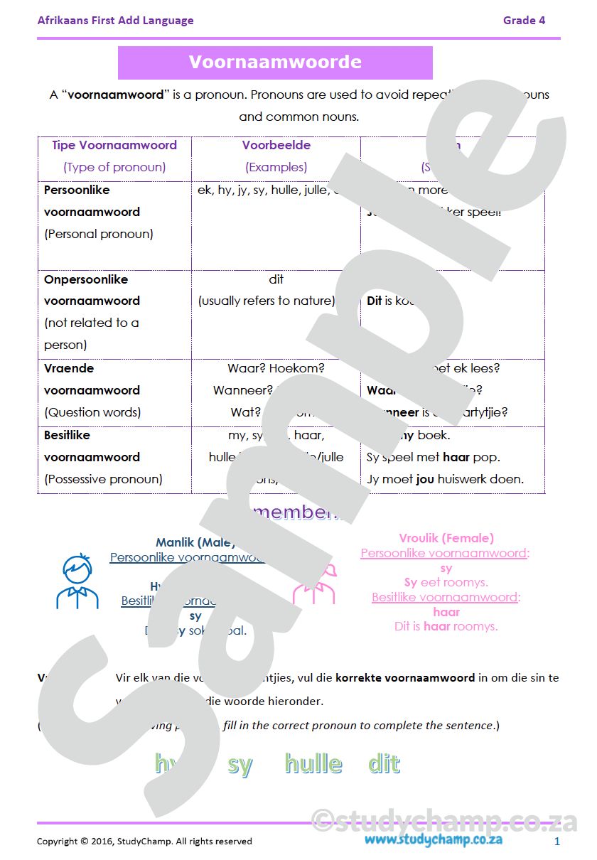 Grade 4 Afrikaans: Voornaamwoorde