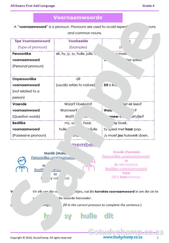 Grade 4 Afrikaans: Voornaamwoorde
