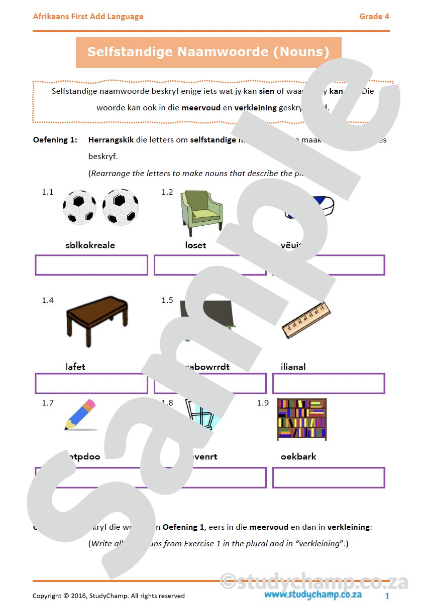 Grade 4 Afrikaans: Selfstandige naamwoorde en Werkwoorde