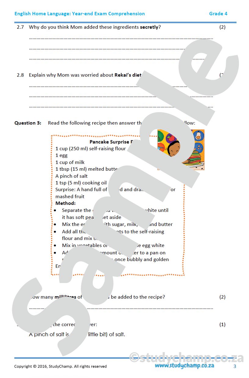 Grade 4 English Year-end Exam workbook: Comprehension and Visual Literacy