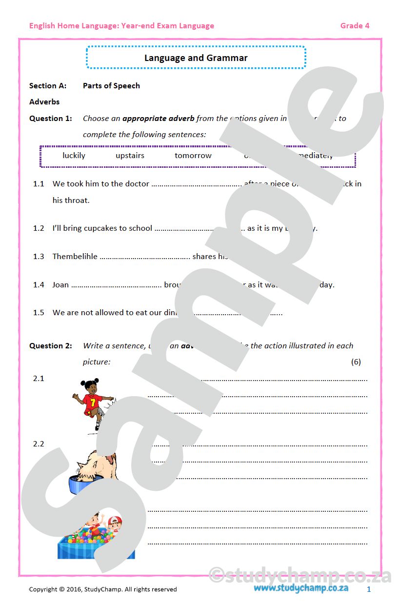 Grade 4 English Year-end Exam workbook: Language and Grammar