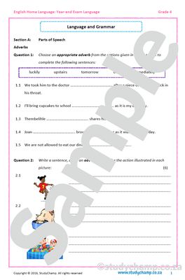 Grade 4 English Year-end Exam workbook: Language and Grammar