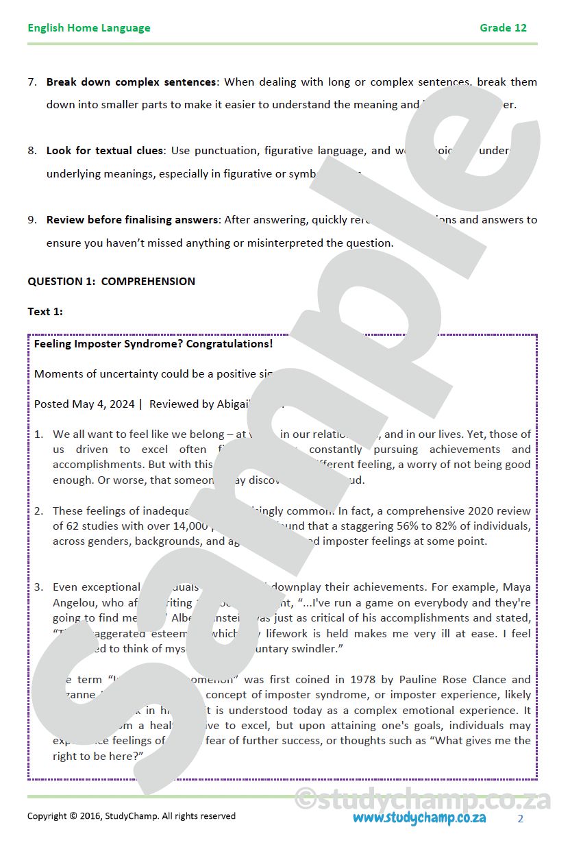 Grade 12 IEB English Home Language Bundle