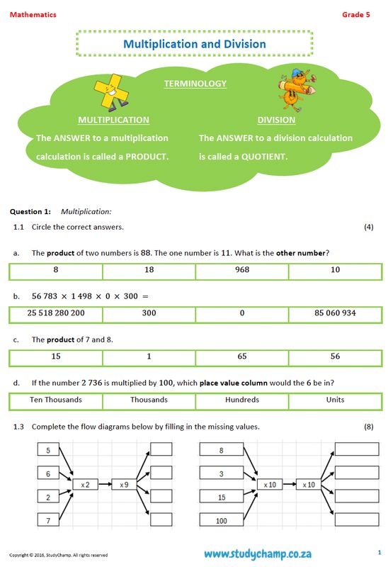 Grade 5 Mathematics Worksheet: Multiplication and Division
