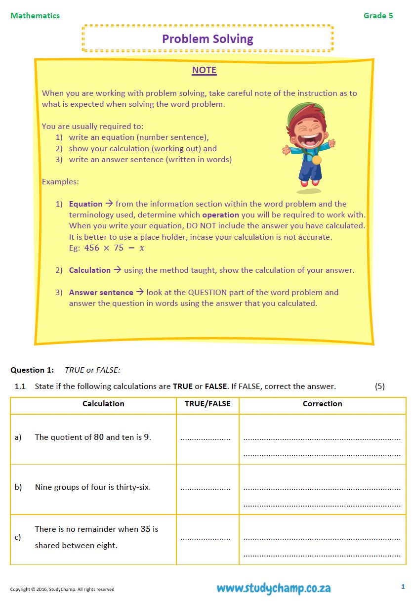 Grade 5 Mathematics Worksheet: Problem Solving