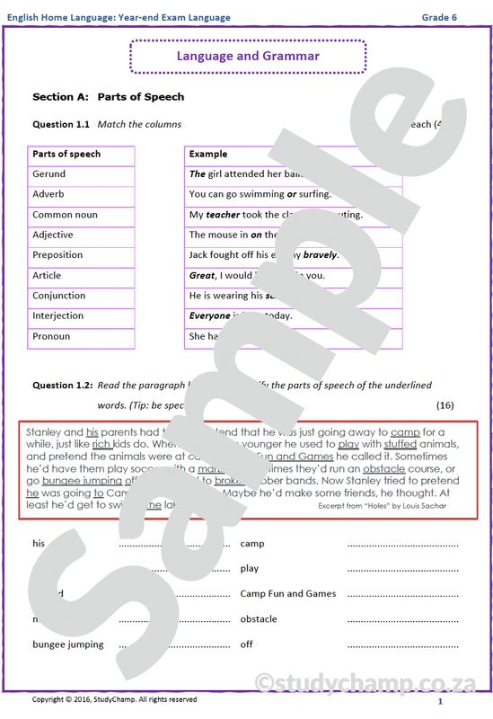 Grade 6 English Year-end Exam Revision: Language, Grammar and Poetry
