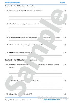 Grade 6 English Comprehension: Books