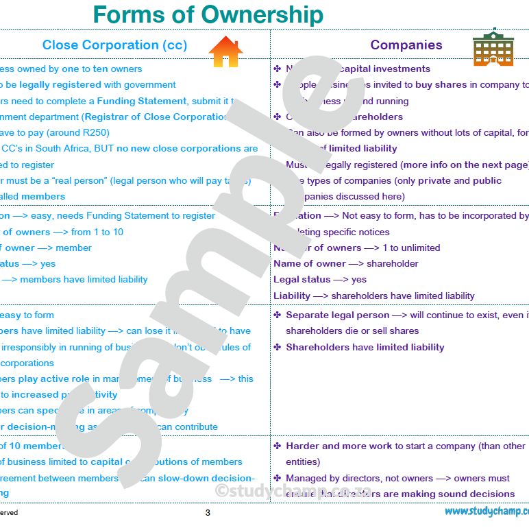 Grade 8 EMS Summary: Forms of Ownership