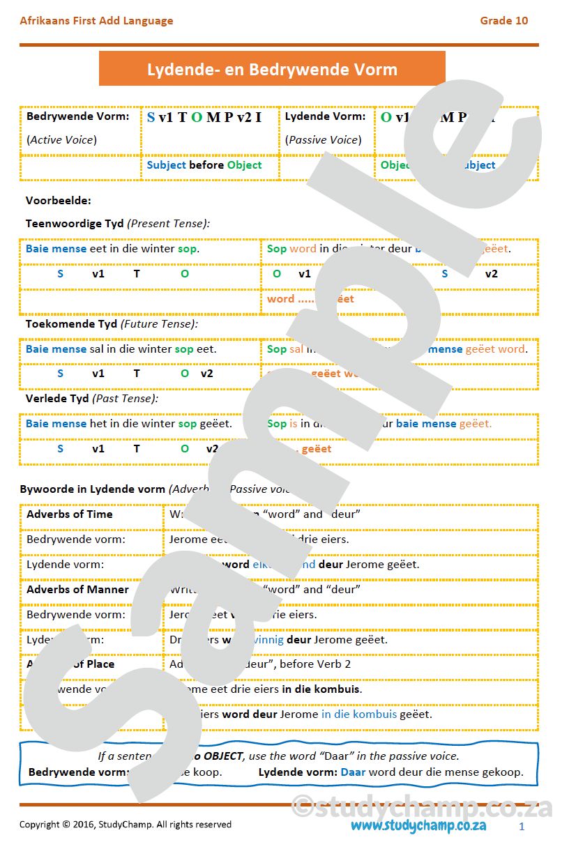 Grade 10 Afrikaans: Lydende en Bedrywende Vorme