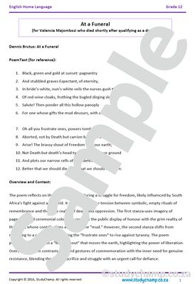 Grade 12 DOE English Home Language: Poetry - At a Funeral and Poem of Return