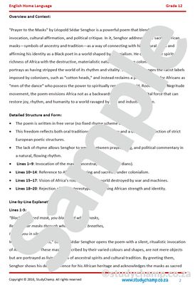 Grade 12 DOE English Home Language: Poetry - Prayer to Masks and Solitude