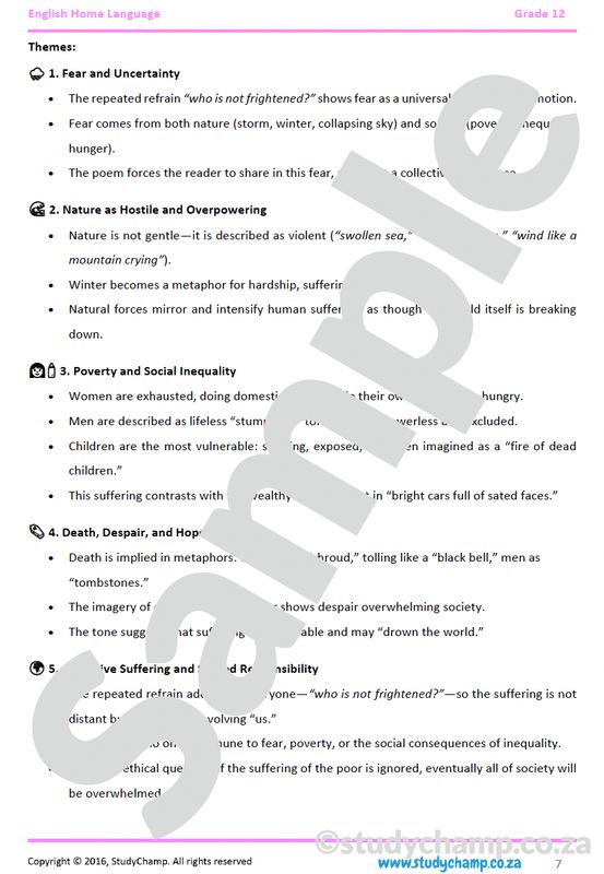 Grade 12 DOE English Home Language: Poetry - Sonnet 130 and Winter Coming