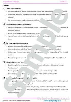 Grade 12 DOE English Home Language: Poetry - Sonnet 130 and Winter Coming