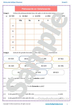 Graad 5 Wiskunde Halfjaar Hersiening: Werkboek 1
