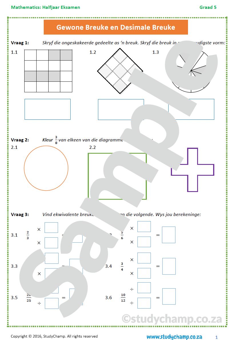 Graad 5 Wiskunde Halfjaar Hersiening: Werkboek 2