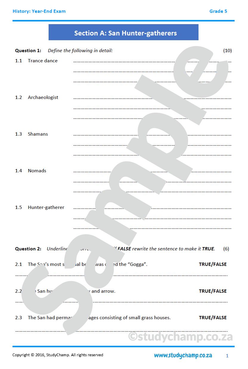 Grade 5 History: Year-end Exam Workbook