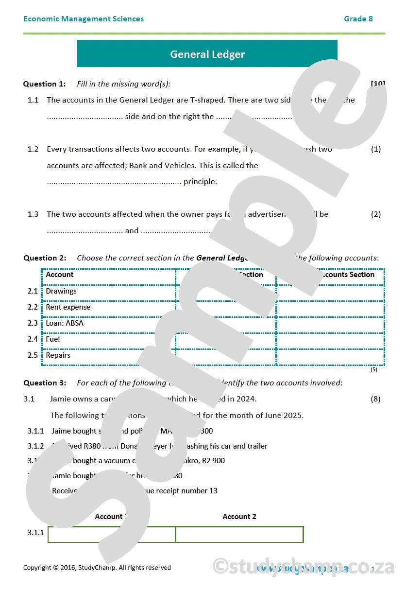 Grade 8 EMS Test: General Ledger