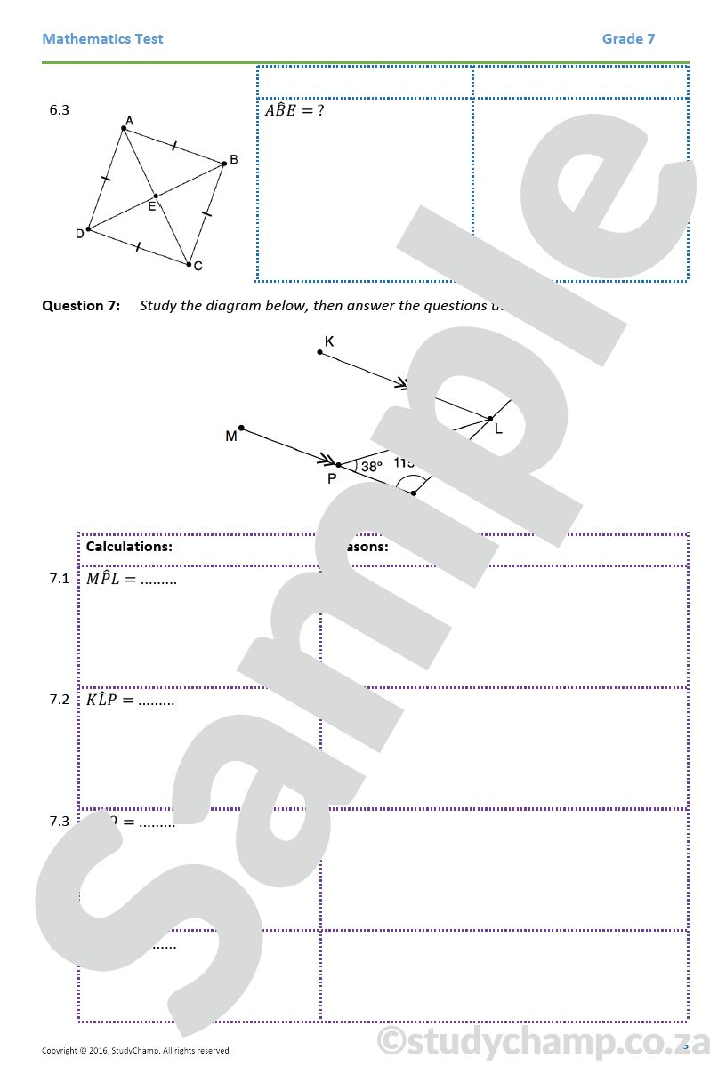 Grade 7 Mathematics Test: Geometry