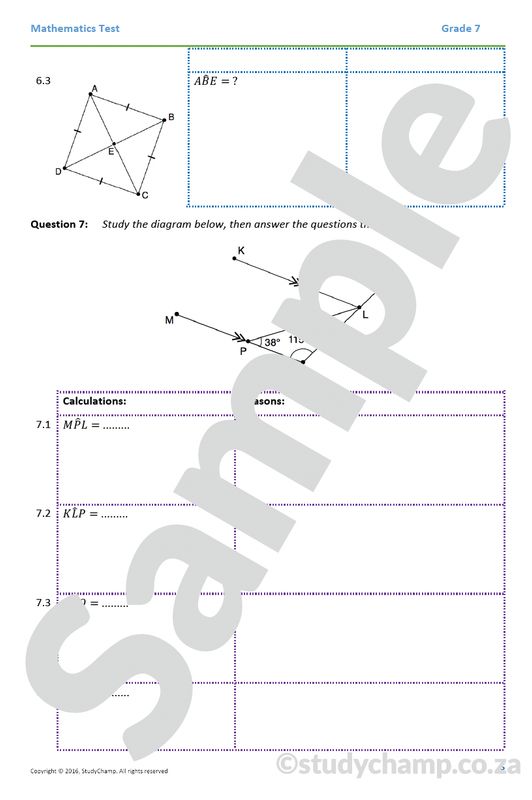 Grade 7 Mathematics Test: Geometry