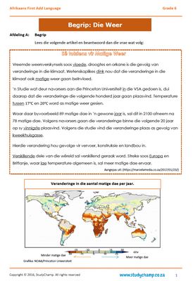 Grade 6 Afrikaans Begrip, Taal en Visuele Begrip: Die Weer