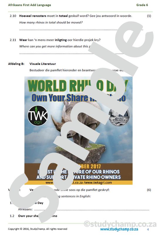 Grade 6 Afrikaans Begrip, Taal en Visuele Begrip: Renosters