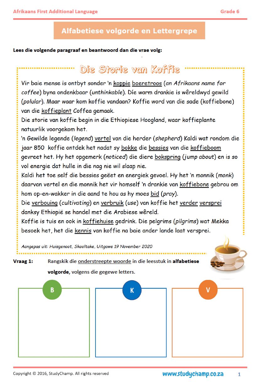 Grade 6 Afrikaans: Alfabetiese volgorde en lettergrepe