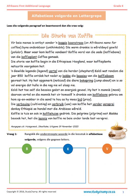 Grade 6 Afrikaans: Alfabetiese volgorde en lettergrepe